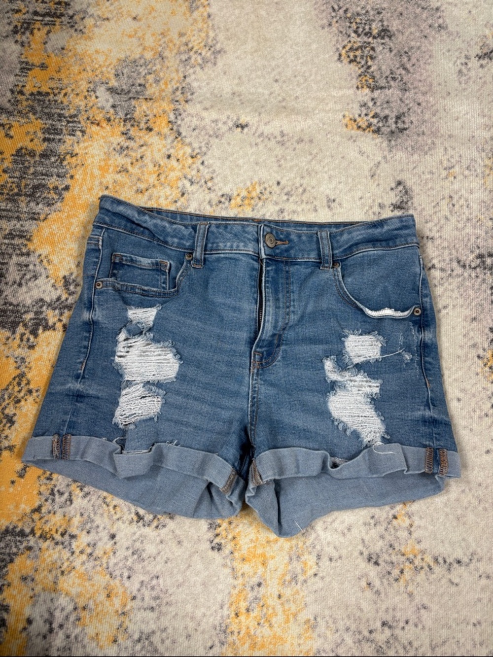 Aeropostale Blue Distressed Cuffed Denim Shorts